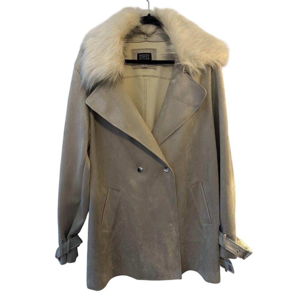 Faux Suede Coat & Fur Collar (removable) Women’s XL NEW Simply Styled by Sears